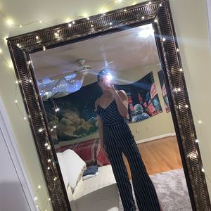 Navy Pinstriped Jumpsuit with slits tie back